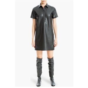Max Studio Black Faux Leather Short Sleeve Shirtdress Women’s Small NWT